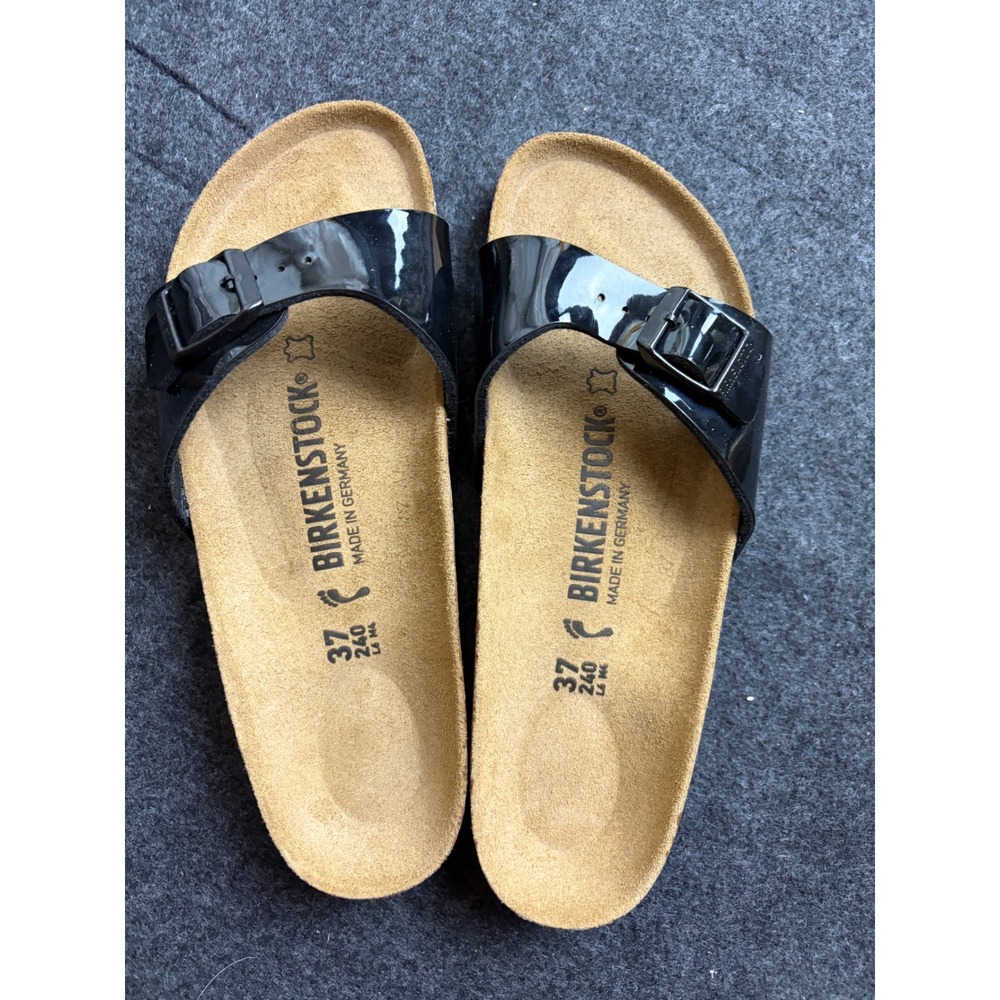 Birkenstock Madrid Black Patent Birko-Flor Sandals Womens 37 US 6-6.5 NWT